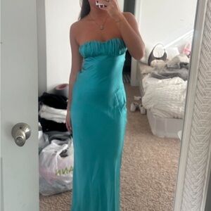 Hello Molly teal prom/formal satin  dress